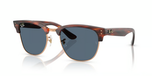 13983A - Striped Havana On Rose Gold with Dark Blue Lenses