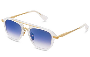 DTS416-A-02 White Swirl - Yellow Gold with Dark Grey to Clear Gradient - Deep Blue Flash Lenses